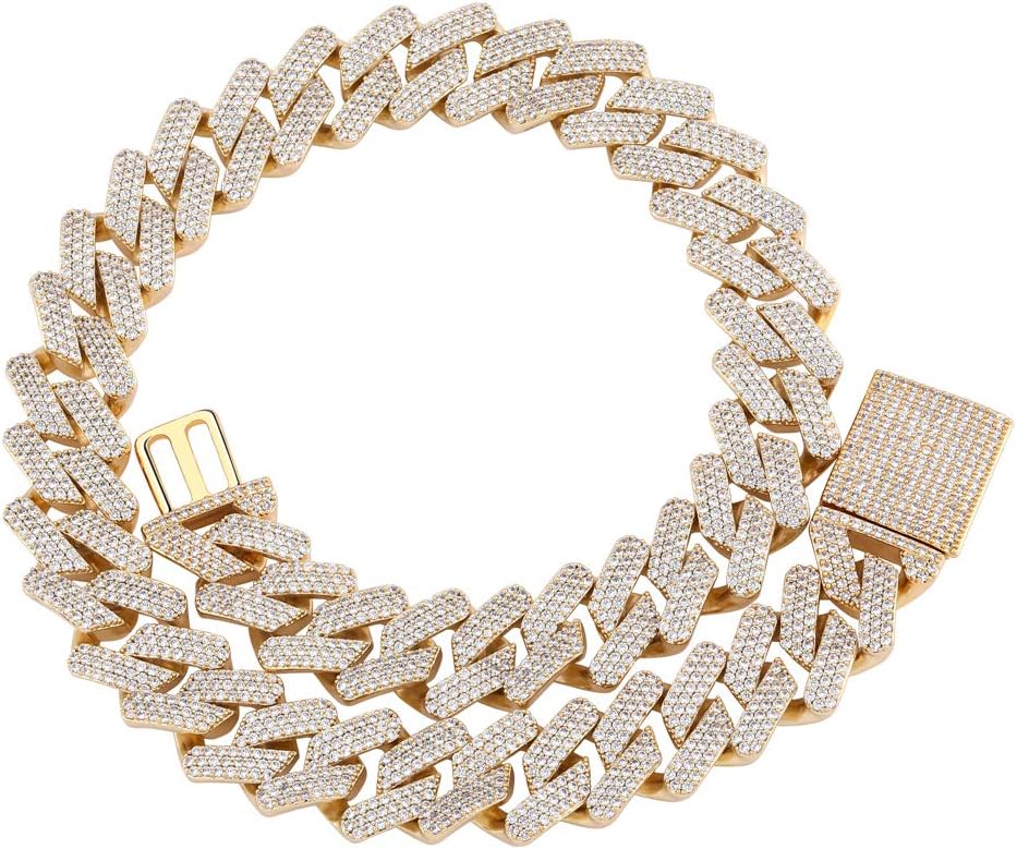 YOSZO 20mm 6 Times 14K Gold Plated Iced Out Lab Diamond Miami Cuban Link Chain Choker for Men with Box Clasp Hip Hop