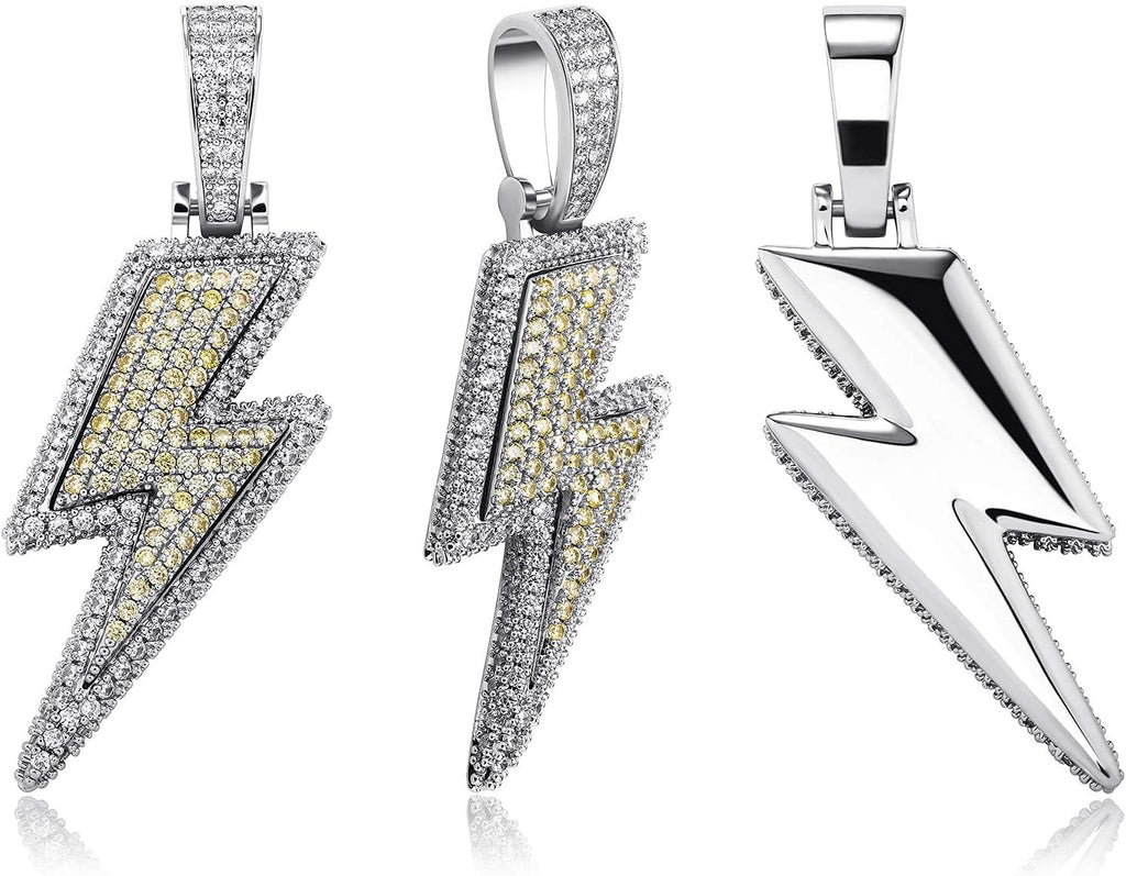 YOSZO Hip Hop Lightning Bolt Design Pendant 18k Gold Plated Iced Out Cubic Zirconia Pendant Necklace with Micropave Simulated Diamond for Men Women
