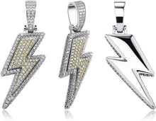 Charger l&#39;image dans la galerie, YOSZO Hip Hop Lightning Bolt Design Pendant 18k Gold Plated Iced Out Cubic Zirconia Pendant Necklace with Micropave Simulated Diamond for Men Women