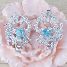 Load image into Gallery viewer, Ocean Wave Stud Earrings for Women, 925 Sterling Silver Earrings with Blue Topaz &amp; Cubic Zirconia, Hypoallergenic Coastal Jewelry, Gift for Her