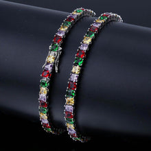 Load image into Gallery viewer, YOSZO 1 Row 4MM Gold Silver Plated Diamond Iced Out Chain Macro Pave Rainbow Square CZ Hip Hop Tennis Necklace and Bracelet