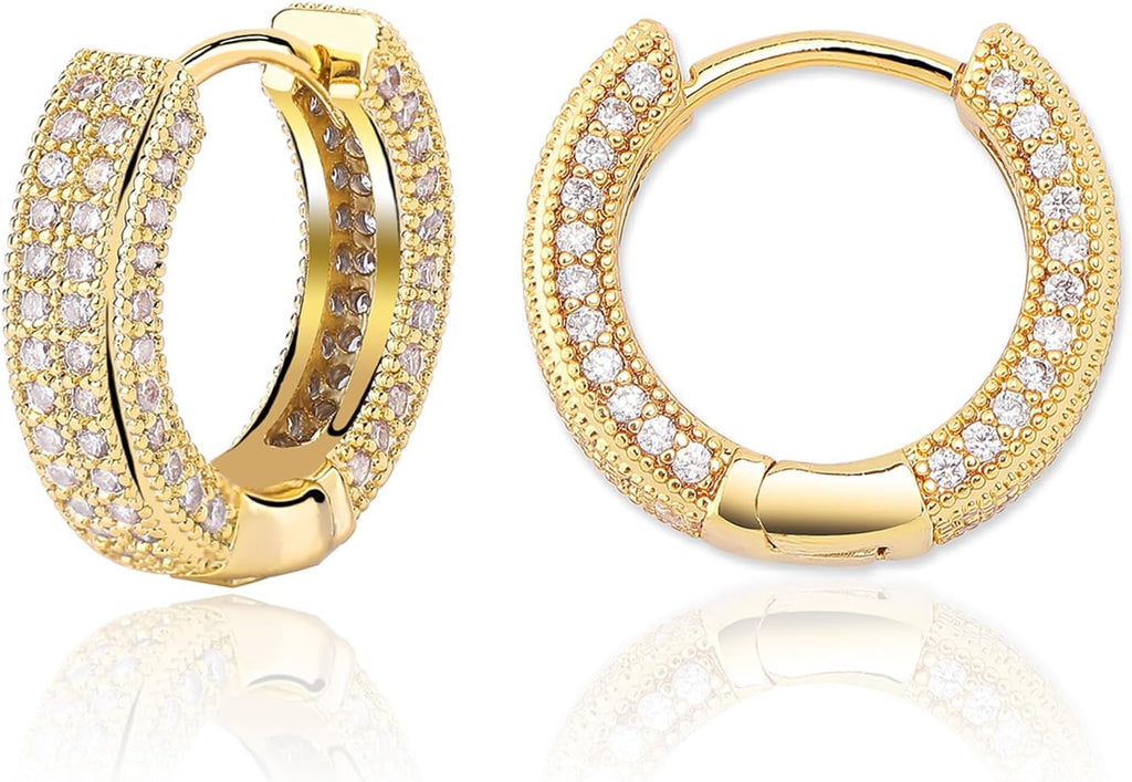 YOSZO Gold Hoop Earrings for Women 18K Gold Plated Iced Out Silver Huggie Earrings for Men Hypoallergenic CZ Diamond Earrings