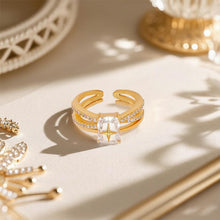 Load image into Gallery viewer, Glimmer Open Ring for Women, 14K Gold Plated 925 Sterling Silver, Square Cubic Zirconia with Star Engraving, Adjustable Self-Love Jewelry, Empowering Gift for Her