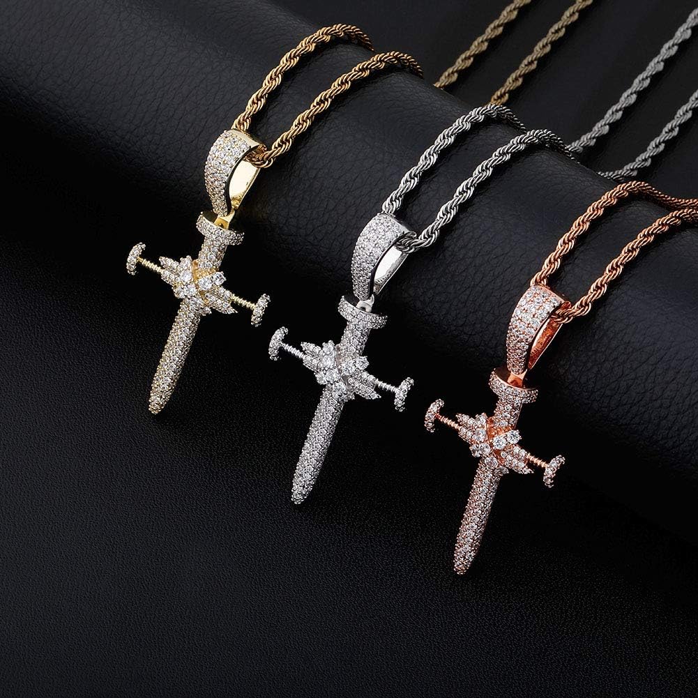 YOSZO Hip Hop Iced Out CZ Nail Cross Necklace 18K Gold Plated Simulated Diamond Pendant for Men