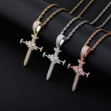 Carica l&#39;immagine nel visualizzatore di Gallery, YOSZO Hip Hop Iced Out CZ Nail Cross Necklace 18K Gold Plated Simulated Diamond Pendant for Men