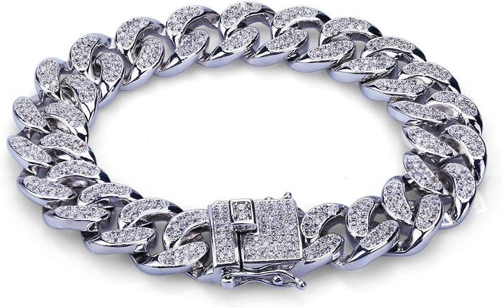 YOSZO 14mm 18k Gold Plated All ICED Out Simulated Diamond Miami Cuban Chain Bracelet 8"