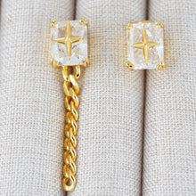 Load image into Gallery viewer, Asymmetrical Stud Earrings for Women, 14K Gold Plated 925 Silver Starburst &amp; Zircon Earrings, Modern Mismatched Pair, Unique Daily Jewelry Gift for Her