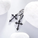 YOSZO Black Cross Hoop Dangle Earrings 14K Silver 5A+ Black Cubic Zirconia Cartilage Sterling Silver Cross Dangle Drop Earrings For Men Women Hypoallergenic