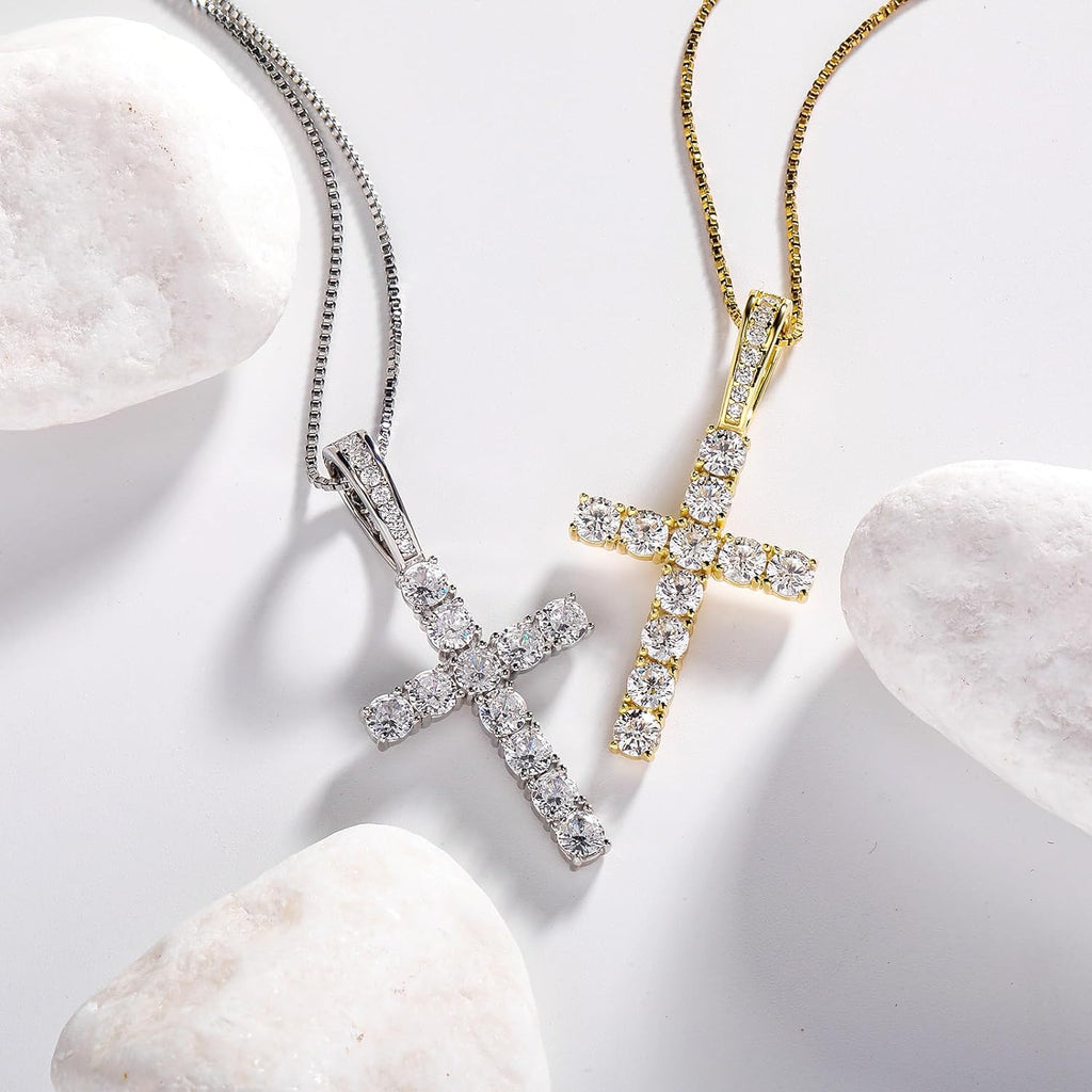 YOSZO Cross Necklace for Women Sterling Silver Necklace Gold Cross Necklace Iced out Cubic Zirconia Cross Chain for Men Cross Pendant with 20” Stainless Box Chain