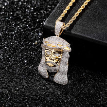 Laden Sie das Bild in den Galerie-Viewer, YOSZO Jesus Pendant Necklace Rope Gold Chain for Men Iced out 14K Gold Plated Simulated Diamond Chain Stainless Steel Chain 24 inch