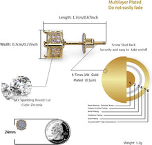 Laden Sie das Bild in den Galerie-Viewer, YOSZO Screw Back Earrings 14K Gold Plated 5A+ Cubic Zirconia Cluster Round Diamond Screw On Stud Earrings For Men Women Aretes De Hombre