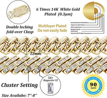 Load image into Gallery viewer, YOSZO Gold Baguette Bracelet Cuban Link Chain Bracelets for Men Iced out 14K Gold Plated 12mm/18mm Miami Curb Bracelet for Women Cubic Zirconia Double Spring Ring Clasp Birthday Gifts