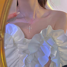 Laden Sie das Bild in den Galerie-Viewer, Silver Crystal Pray Cross Necklace Choker Chain CZ Stone Star Cross Pendant Necklace Crucifix Pendant Star Cross Charm Necklace Jewelry Gift for Women Girls