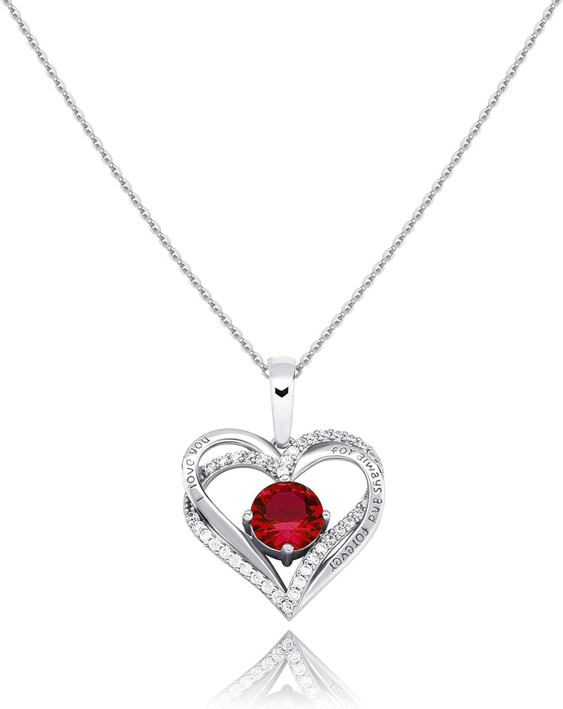 YOSZO Forever Love Heart Chain for Women 925 Sterling Silver Iced out Birthstone Pendant Necklace for Women Valentine Mother’s Day Jewelry Birthday Gift