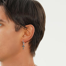 Charger l&#39;image dans la galerie, YOSZO Black Cross Hoop Dangle Earrings 14K Silver 5A+ Black Cubic Zirconia Cartilage Sterling Silver Cross Dangle Drop Earrings For Men Women Hypoallergenic