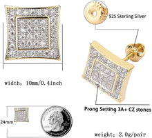 Charger l&#39;image dans la galerie, YOSZO 925 Sterling Silver Square Screw Stud Earrings 14K Gold 5A+ Cubic Zirconia Iced Out Square Screw Back Hypoallergenic Cube Large Stud Earrings For Men Women