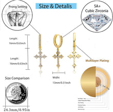 Load image into Gallery viewer, YOSZO Cross Hoop Dangle Earrings 14K Gold 5A+ Cubic Zirconia Cartilage Hypoallergenic Sterling Silver Cross Dangle Drop Earrings For Men Women