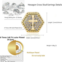 Load image into Gallery viewer, YOSZO Cross Square Stud Earrings 14K Gold Silver 5A+ Cubic Zirconia Iced Out Sparkle hypoallergenic Cartilage 925 Sterling Silver Square Flat Stud Cross Earrings For Men Women