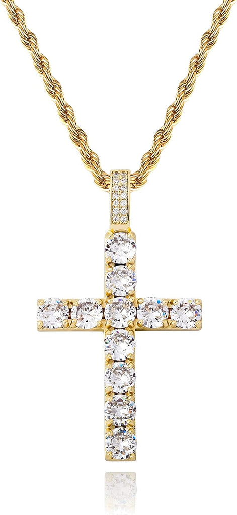 YOSZO Cross Necklace for Men Gold Necklace for Women Gold Heart Cross Jewelry 14K Silver Plated Solid Iced Cubic Zirconia Stainless Steel Pendant Chain