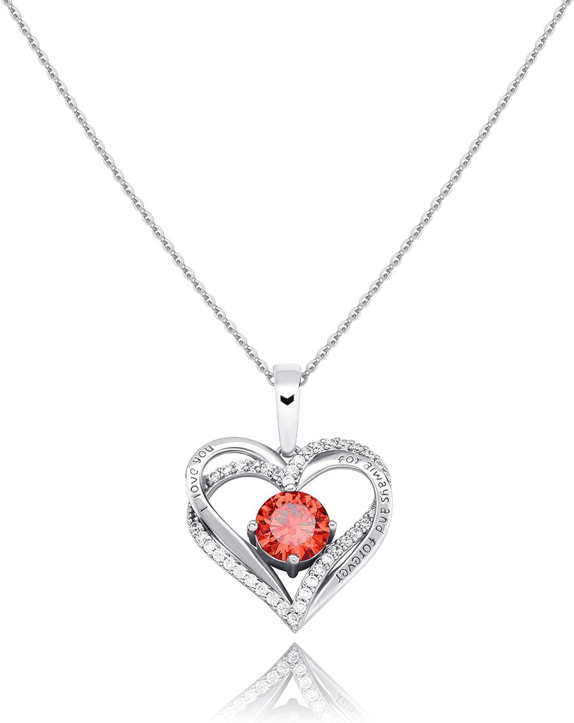 YOSZO Forever Love Heart Chain for Women 925 Sterling Silver Iced out Birthstone Pendant Necklace for Women Valentine Mother’s Day Jewelry Birthday Gift