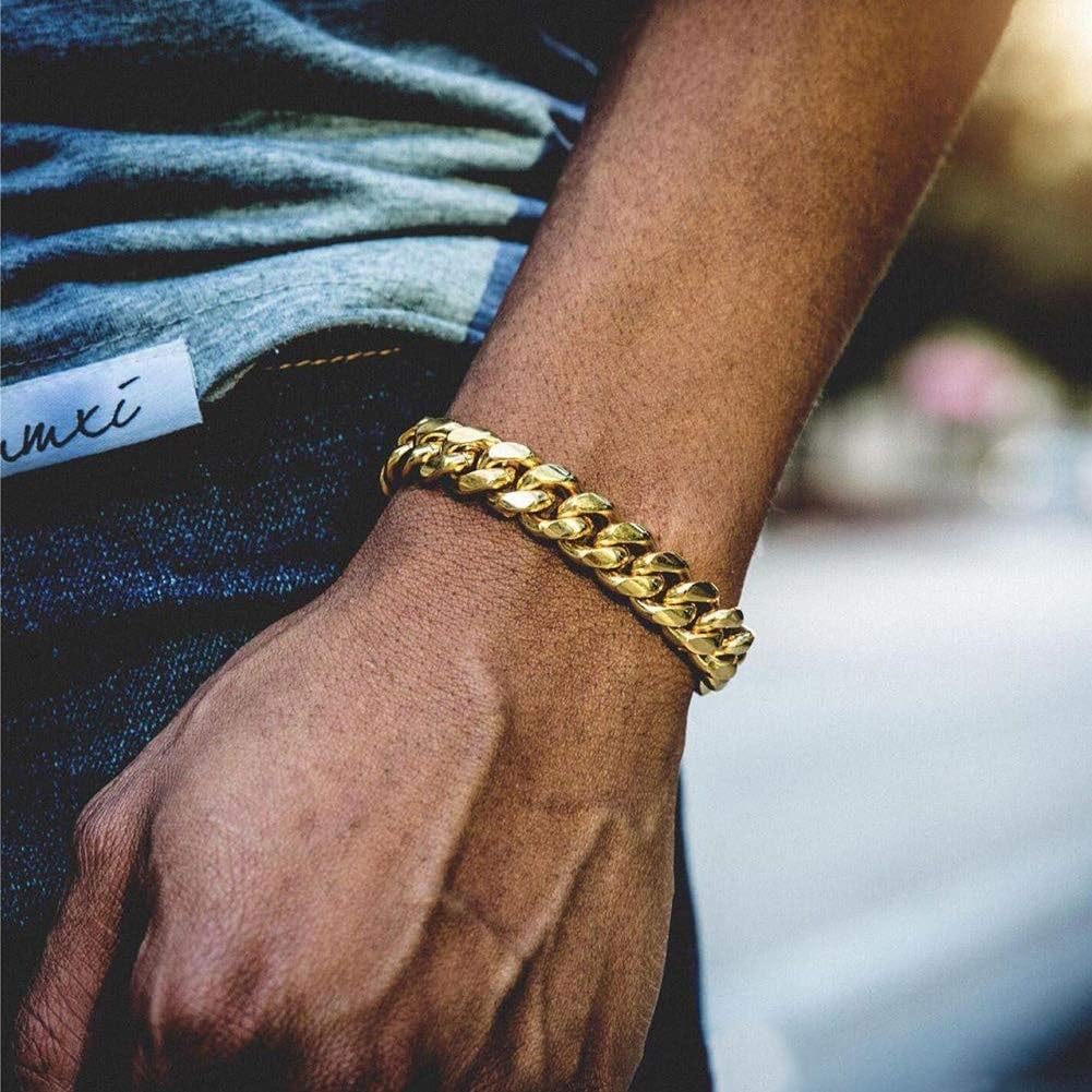 YOSZO Gold Bracelet Cuban Link Iced out 14K Gold Plated Hip Hop Miami Solid Cuban Link Bracelet for Men 10mm Diamond Clasp Gifts for Women