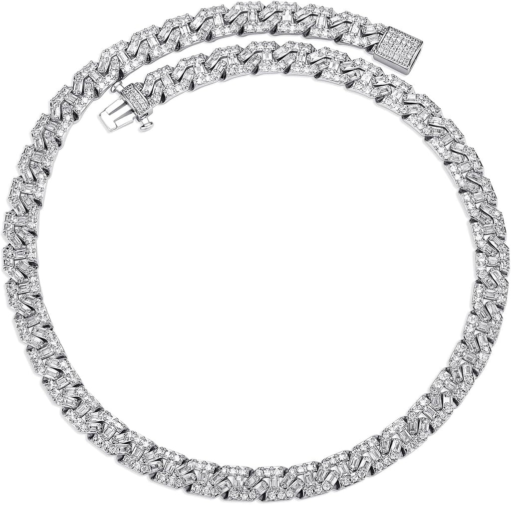 YOSZO Cuban Link Chain for Men Gold Jewelry Silver Baguette Diamond Miami Choker Necklace for Women 9mm Iced out 14K Gold Plated Gifts for Women