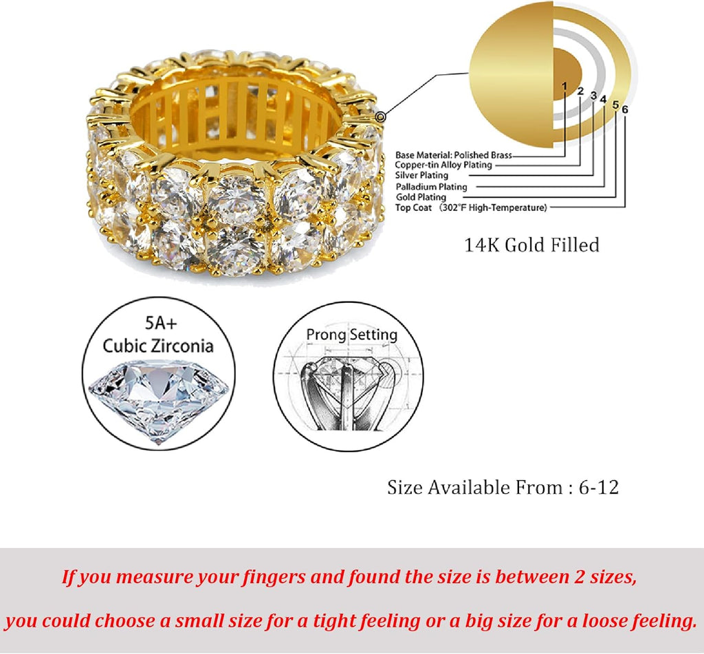 YOSZO Ring Engagement Ring Gold Men Diamond Rings 9mm Silver Cubic Zirconia Ring 14K Gold Plated Mens Wedding Band Ring for Women Promise Eternity Jewelry