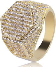 Load image into Gallery viewer, YOSZO Mens Iced Out CZ Hexagon Bling Pinky Ring 18k gold Plated Hip Hop Ring for Men