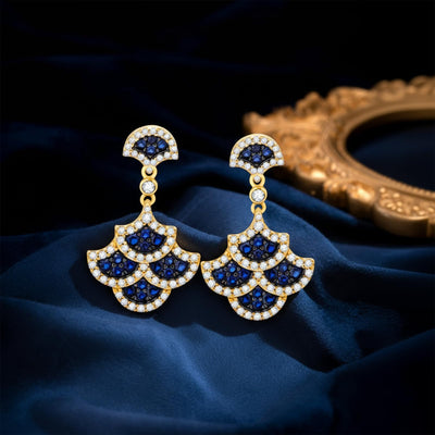 Scale & Wave Earrings for Women, 14K Gold Plated 925 Sterling Silver, Blue & White Zirconia Scale Design, Hypoallergenic Statement Earrings for Sensitive Ears, Meaningful Gift for Friends