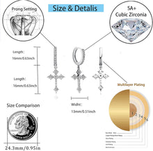 Load image into Gallery viewer, YOSZO Cross Hoop Dangle Earrings 14K Gold 5A+ Cubic Zirconia Cartilage Hypoallergenic Sterling Silver Cross Dangle Drop Earrings For Men Women