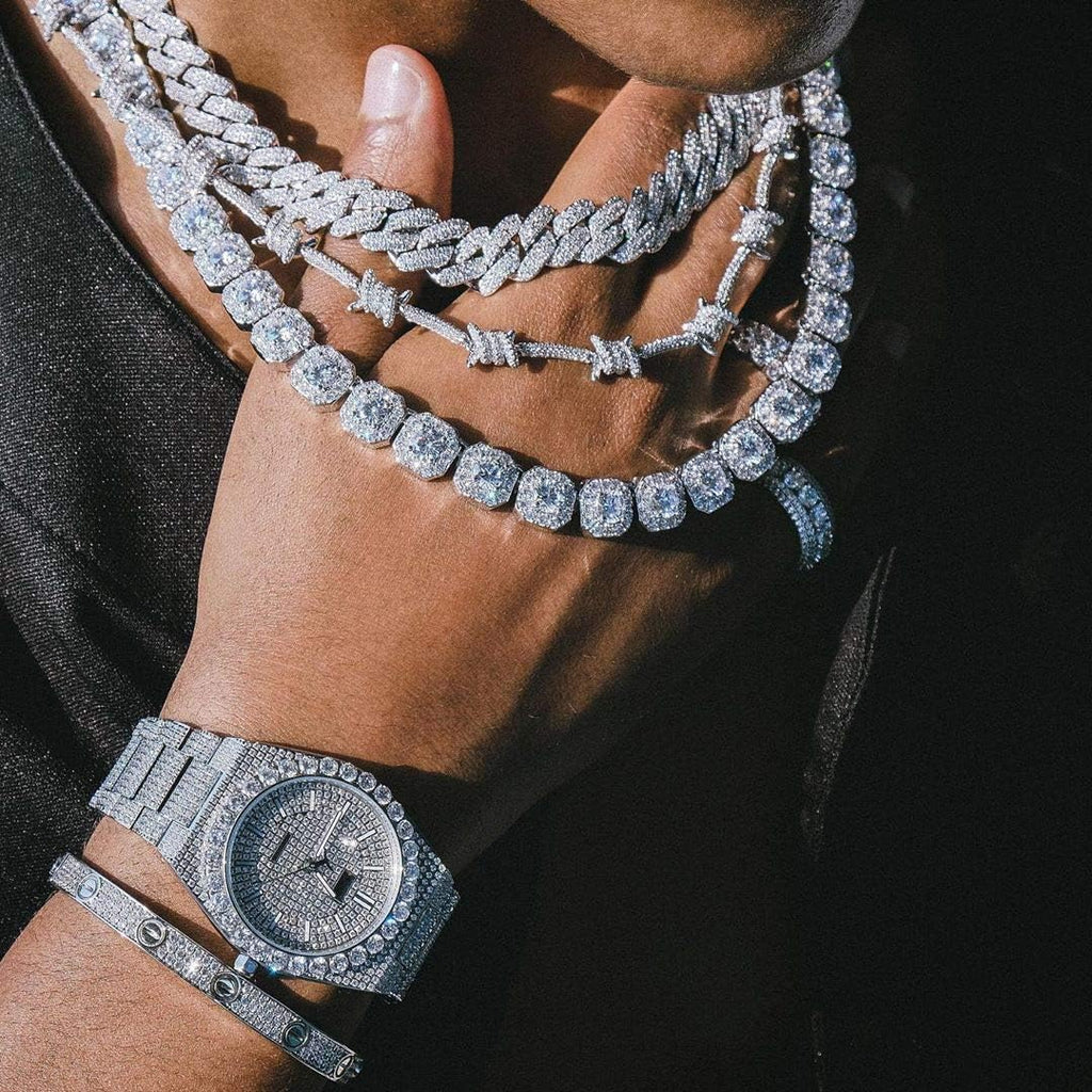 YOSZO 10mm Iced out Barbed Wire Link Chain 6 Times 14K Gold Filled Necklace for Men Hip Hop Rapper Accessory