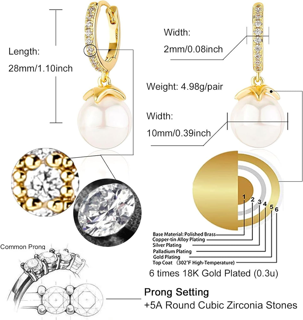 YOSZO Earrings for Women 18K Gold Plated Pearl Earrings Silver Earrings for Women Heart Earrings Dangle Cartilage Earring