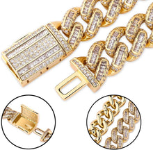 Load image into Gallery viewer, YOSZO Hip Hop 14MM Cuban Link Chain 6 Times 14k Gold Plated Iced Out Bling Round Carre Baguette Cut CZ with Prong Setting Simulated Diamond Chain Necklace for Men