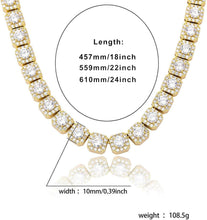 Load image into Gallery viewer, YOSZO 10MM 22/24inchTennis Chain Necklace 18k Gold Plated Iced out Jumbo Square Sparkling Cluster Cubic Zirconia Tennis Link Chains for Men Women