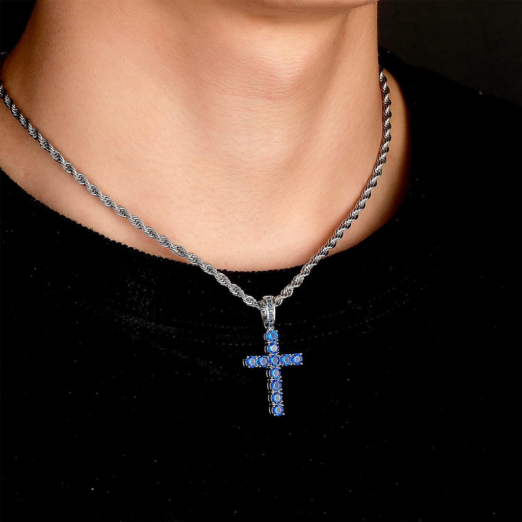 YOSZO 18K Gold Plated Iced Out Cubic Zirconia Classic Ankh Nail Mini Cross Egyptian Pendant Necklace Hip Hop Jewelry for Men Women with Stainless Rope Chain