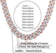 Charger l&#39;image dans la galerie, YOSZO Hip Hop 14MM Cuban Link Chain 6 Times 14k Gold Plated Iced Out Bling Round Carre Baguette Cut CZ with Prong Setting Simulated Diamond Chain Necklace for Men