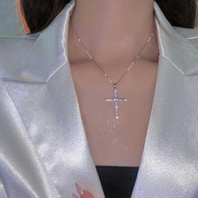 Laden Sie das Bild in den Galerie-Viewer, Silver Crystal Pray Cross Necklace Choker Chain CZ Stone Star Cross Pendant Necklace Crucifix Pendant Star Cross Charm Necklace Jewelry Gift for Women Girls