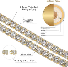 Load image into Gallery viewer, YOSZO 10MM 22/24inchTennis Chain Necklace 18k Gold Plated Iced out Jumbo Square Sparkling Cluster Cubic Zirconia Tennis Link Chains for Men Women