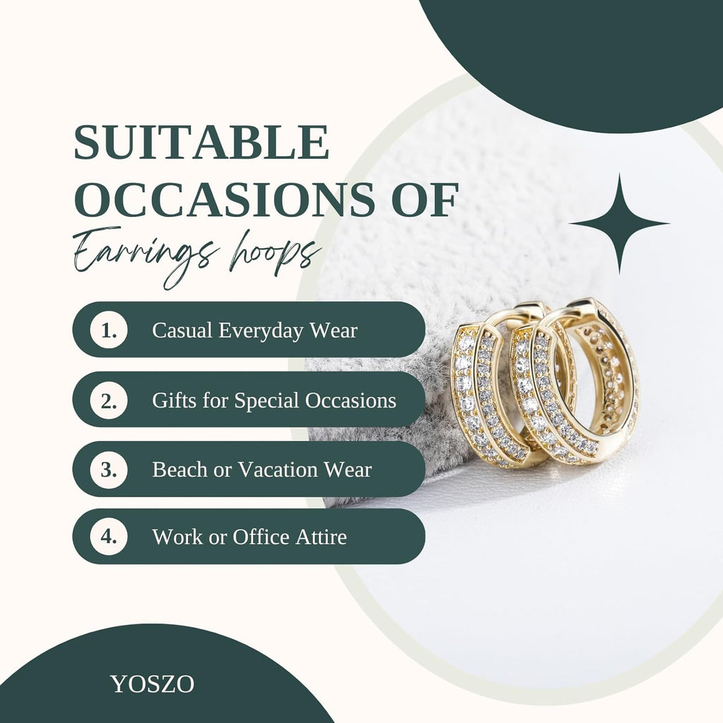 YOSZO Gold Hoop Earrings for Women 18K Gold Plated Iced Out Silver Huggie Earrings for Men Hypoallergenic CZ Diamond Earrings