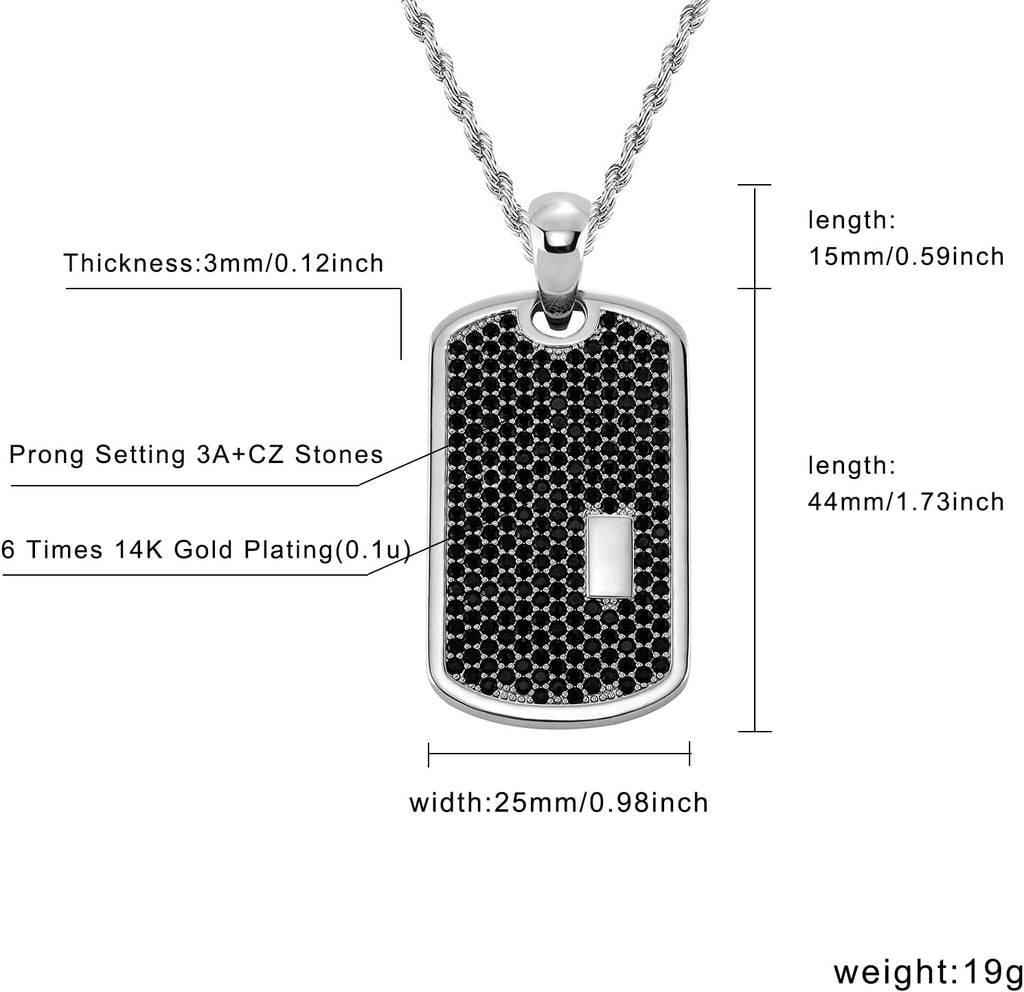 YOSZO 1 Set Black Jewelry Dog Tag Pendant and Open Ring Iced Out Cubic Zirconia Jewelry for Men Women Hip Hop Jewelry