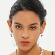 Charger l&#39;image dans la galerie, YOSZO Black Cross Hoop Dangle Earrings 14K Silver 5A+ Black Cubic Zirconia Cartilage Sterling Silver Cross Dangle Drop Earrings For Men Women Hypoallergenic