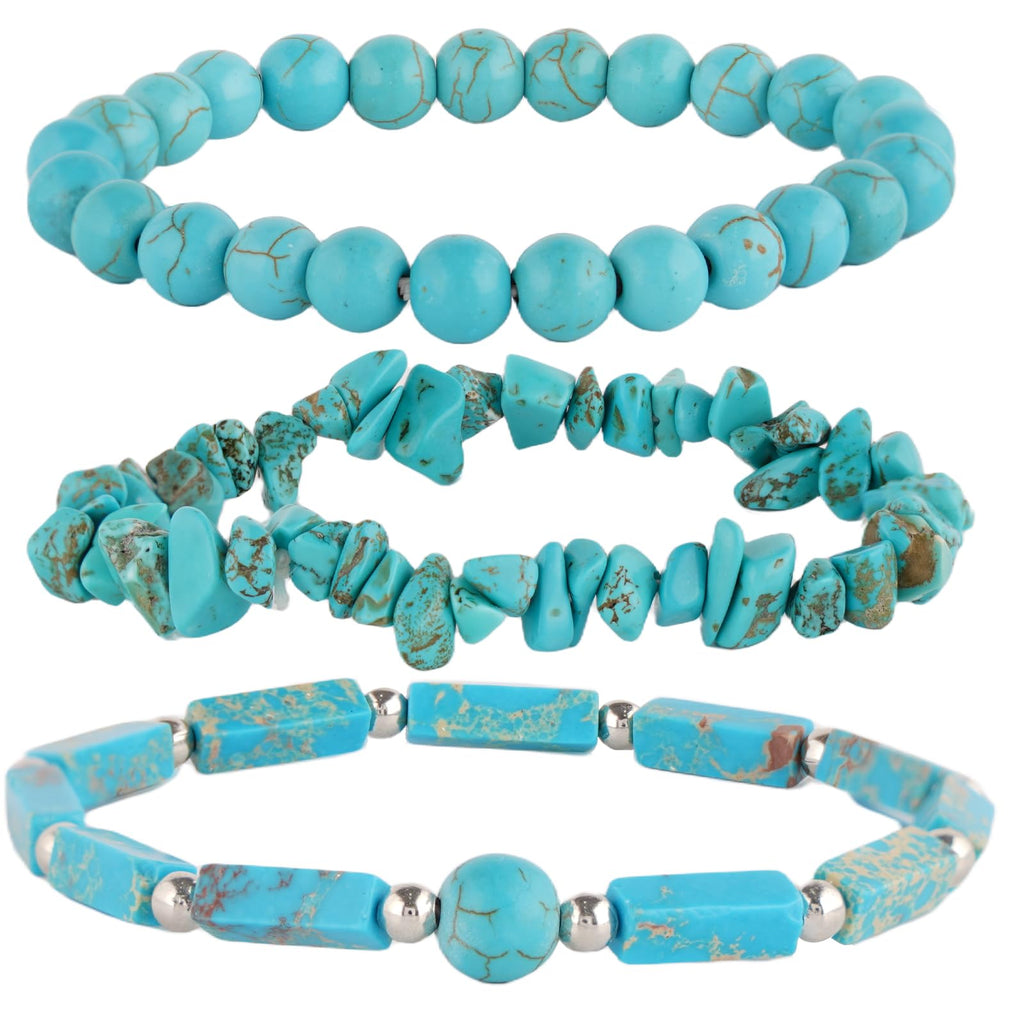 Natural Stone Healing Bracelet Set for Women & Men, Chakra Anxiety Relief Beaded Bracelets, Turquoise Gemstone Elastic Stretch Bracelet for Yoga Meditation, Unisex Spiritual Jewelry Gift