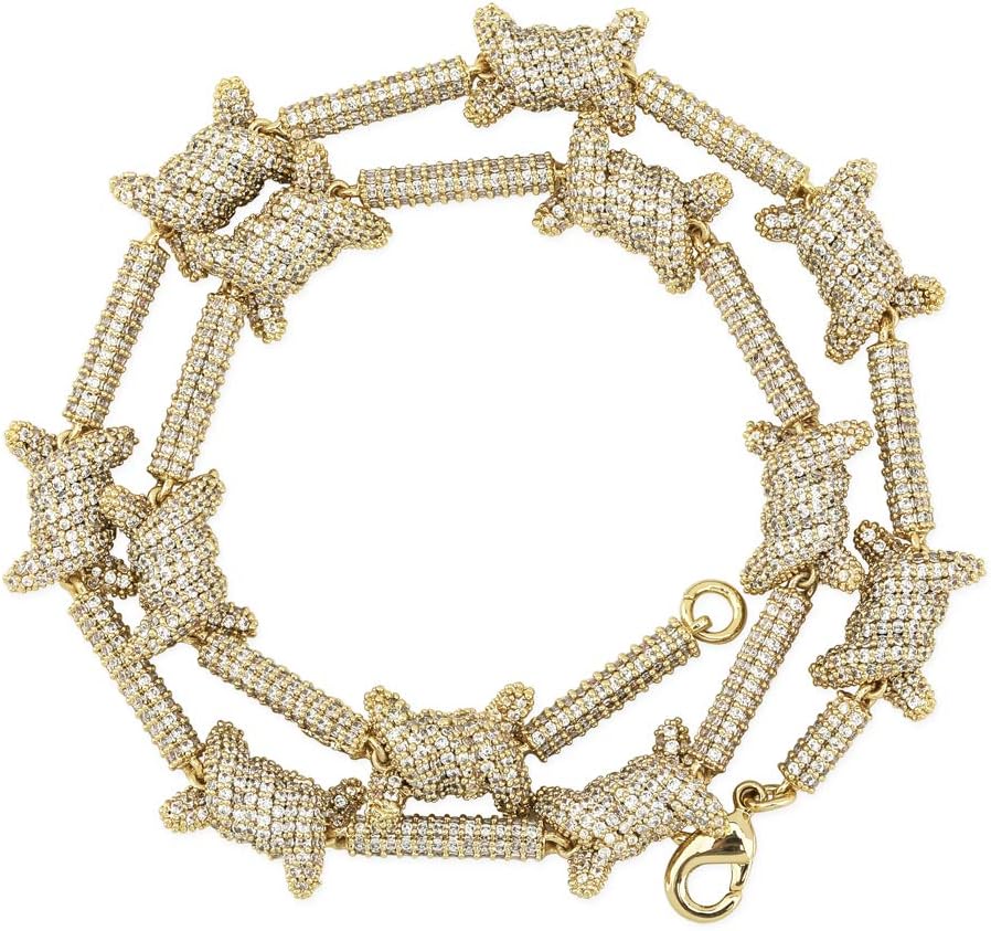 YOSZO 10mm Iced out Barbed Wire Link Chain 6 Times 14K Gold Filled Necklace for Men Hip Hop Rapper Accessory