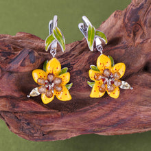 Load image into Gallery viewer, Tropical Botanical Drop Earrings for Women, Copper Earrings with Multicolor Zirconia, Nature Inspired Daily Wear Jewelry Gift