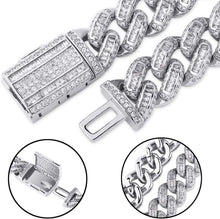 Carica l&#39;immagine nel visualizzatore di Gallery, YOSZO Hip Hop 14MM Cuban Link Chain 6 Times 14k Gold Plated Iced Out Bling Round Carre Baguette Cut CZ with Prong Setting Simulated Diamond Chain Necklace for Men