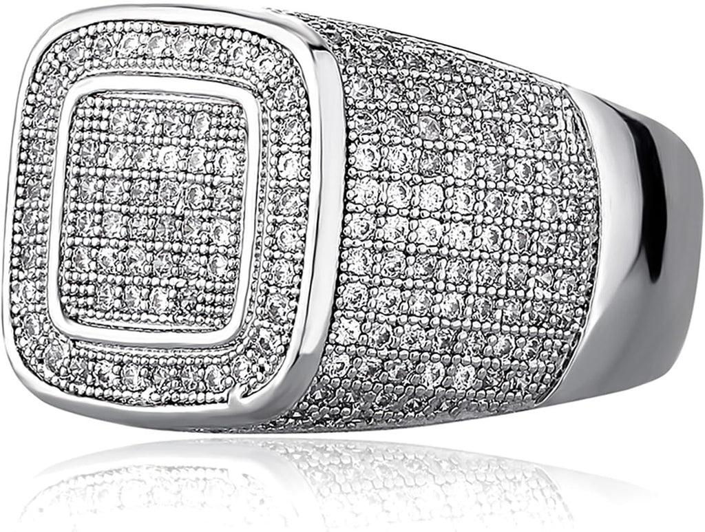 YOSZO Men Ring 14K Gold Plated Cluster Iced Out Lab Simulated Diamond Band Micropave Bling Wedding Pinky Ring for Women