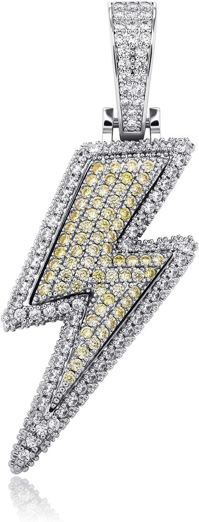 YOSZO Hip Hop Lightning Bolt Design Pendant 18k Gold Plated Iced Out Cubic Zirconia Pendant Necklace with Micropave Simulated Diamond for Men Women