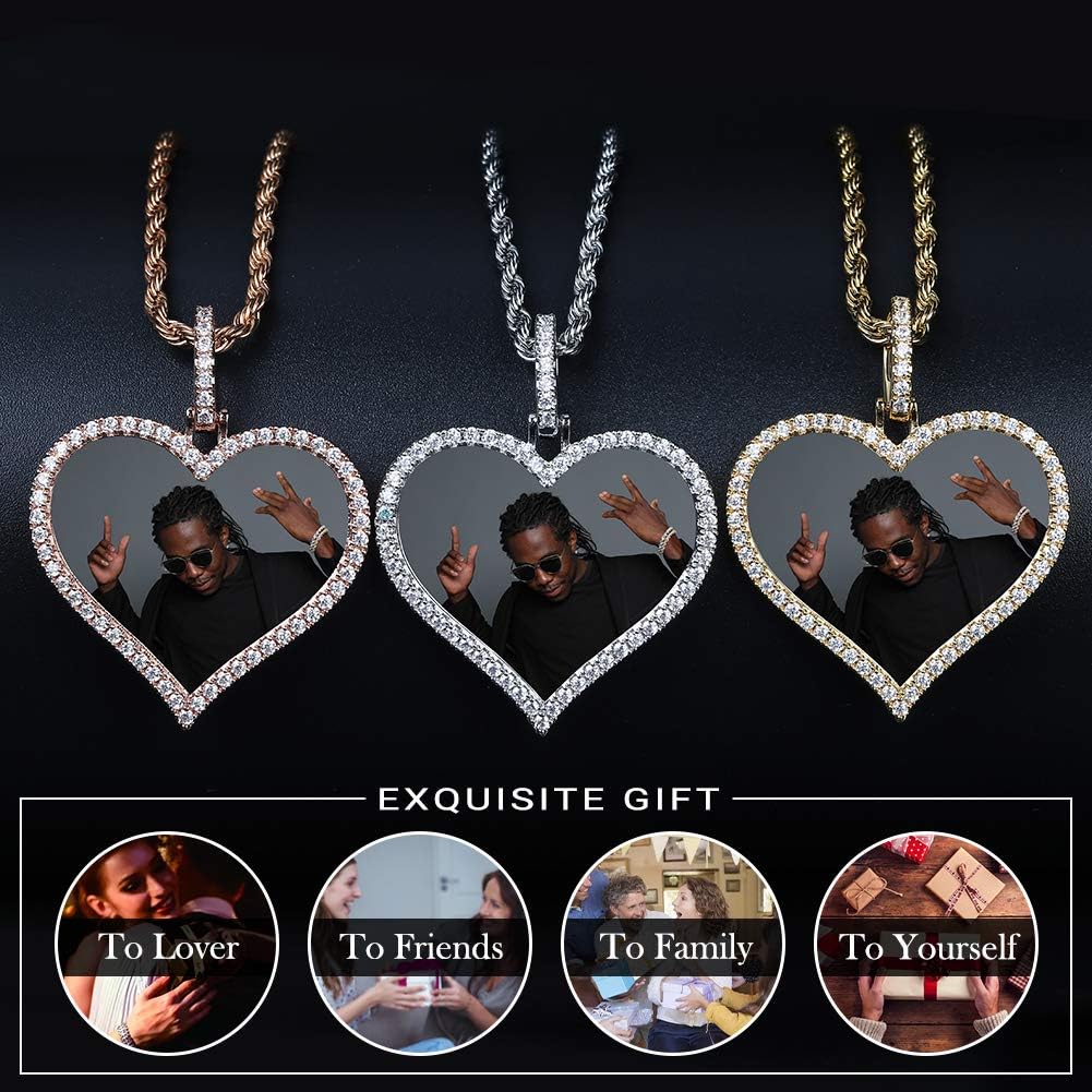 YOSZO Picture Necklace Personalized Photo Pendant for Men Women Iced Out Angel Wings Heart Custom Necklace with Tennis Chain