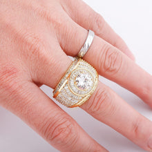 Carica l&#39;immagine nel visualizzatore di Gallery, YOSZO Iced Out Gold Cluster Ring 5A+ Cubic Zirconia 14K Gold Hip Hop Rapper Fashion Luxury Big Diamond Rings For Men