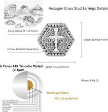 Cargar imagen en el visor de la galería, YOSZO Cross Square Stud Earrings 14K Gold Silver 5A+ Cubic Zirconia Iced Out Sparkle hypoallergenic Cartilage 925 Sterling Silver Square Flat Stud Cross Earrings For Men Women